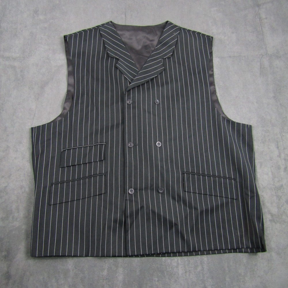 Pinstripe Suit Vest Mens 48L Black Double Breasted Waistcoat Pockets Wedding